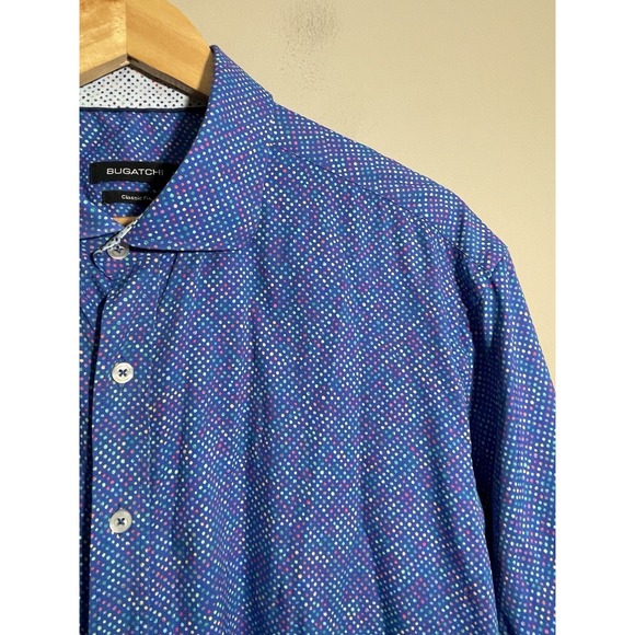 Bugatchi Trim Fit Multi Dot Shirt Men's XL Short Sleeve Blue Stretch - Picture 4 of 7